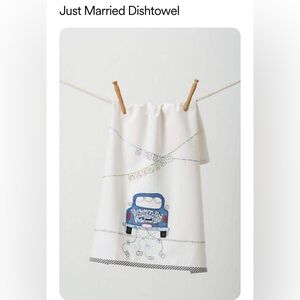 NWT Anthropologie Just Married Dishtowel Decor Gift Embroidered Cotton Car Can